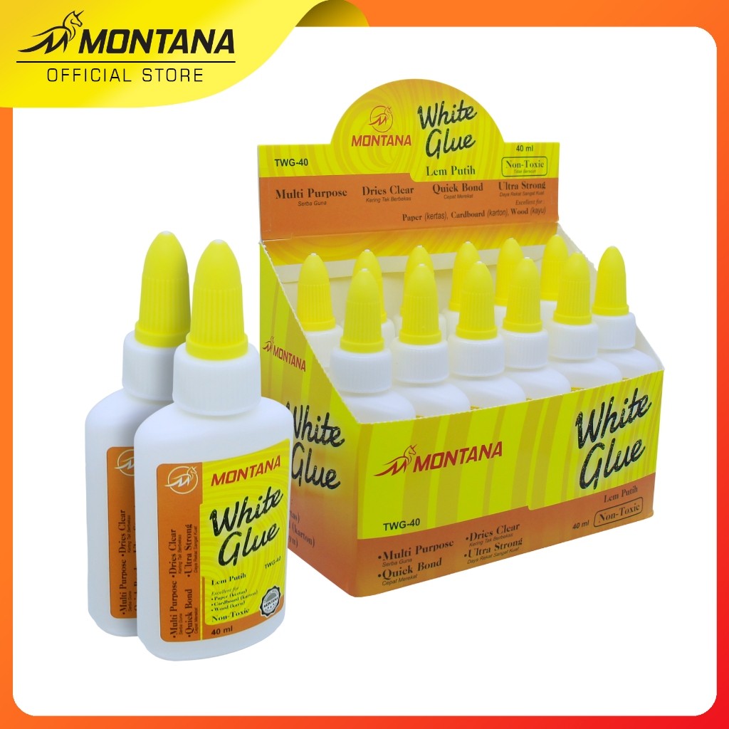 MONTANA White Glue 40ml TWG-40 Lem Cair Putih Non Toxic BOX 12Pcs