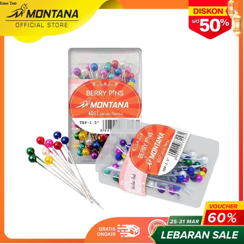 MONTANA Berry Pins Jarum Pentul Anti Karat 1 Box 40 Pcs Straight Pin Serbaguna TBP-1.5